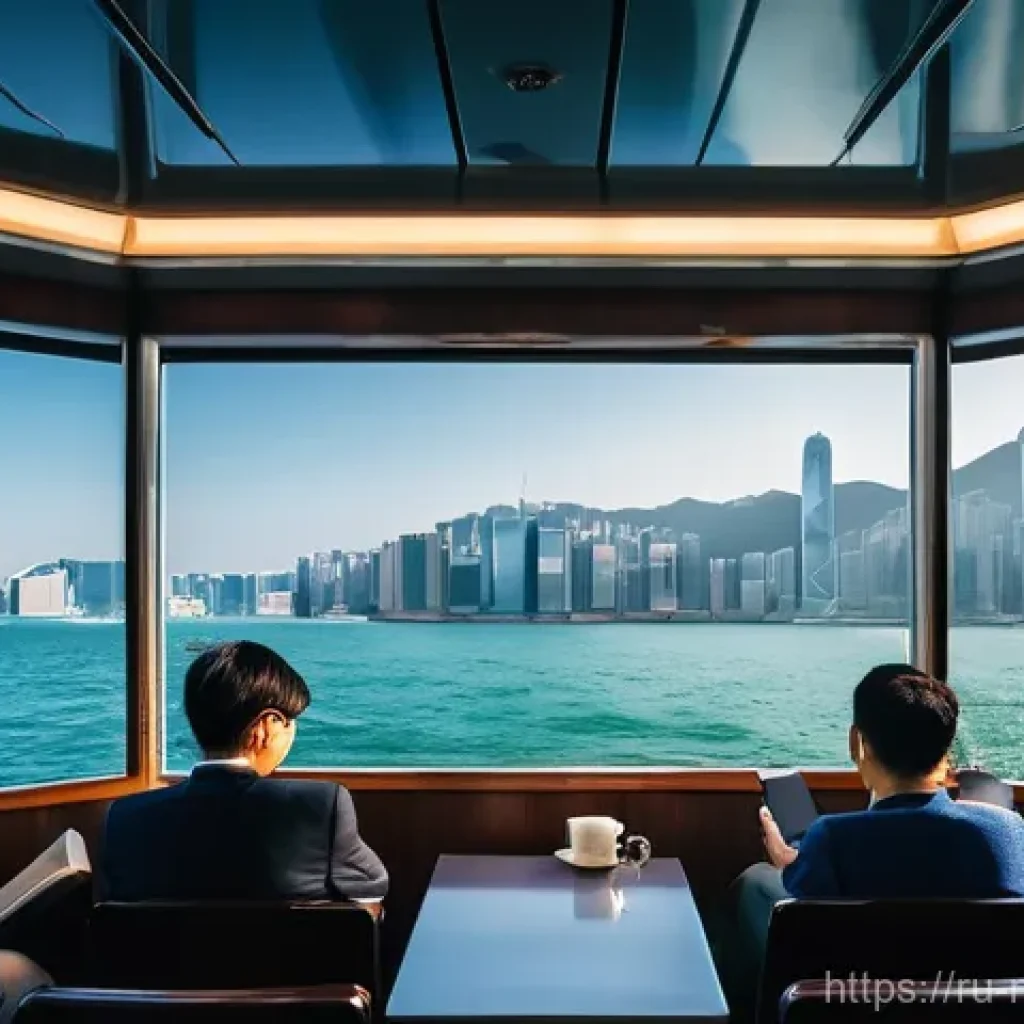 마카오와 홍콩 교통 연결 방법 - **Prompt for Ferry Journey:**
    "A wide-angle, scenic shot from the deck of a modern passenger fer...