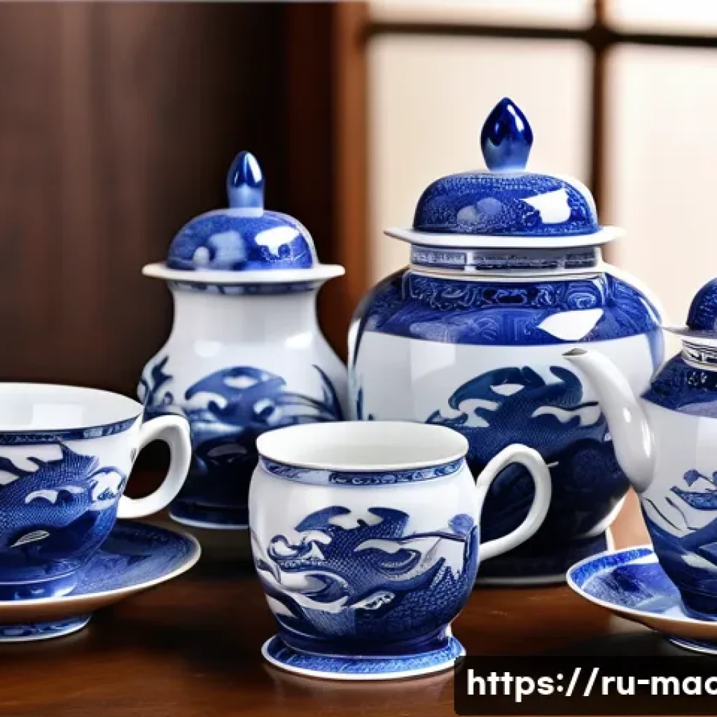 한자 공예품과 기념품 쇼핑 - A finely crafted Chinese porcelain tea set from Jingdezhen, featuring delicate hand-painted motifs o...