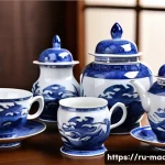Home 18 한자 공예품과 기념품 쇼핑 - A finely crafted Chinese porcelain tea set from Jingdezhen, featuring delicate hand-painted motifs o...
